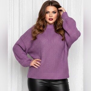 Chic Purple Cowl Neck Knit Sweater size XXL